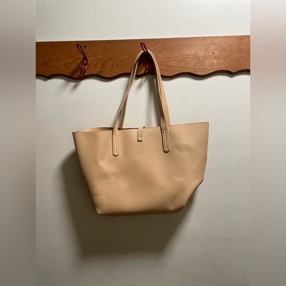 Beige reversible open tote bag double handles 13 x 11 inches - Picture 5 of 7